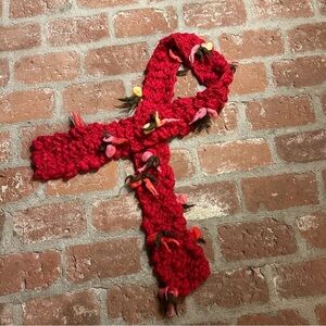Handmade hand knit red extra long cozy scarf
